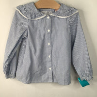 Size 4-5: Zara White/Blue Striped Collared Button-Up Long Sleeve Shirt