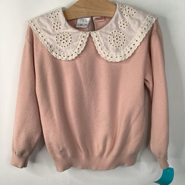 Size 4-5: Zara Pink/White Collared Long Sleeve Shirt