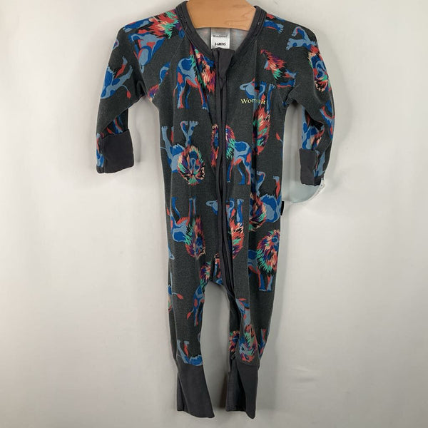 Size 3-6m: Wondersuit Grey/Colorful Lion Print 1pc PJs