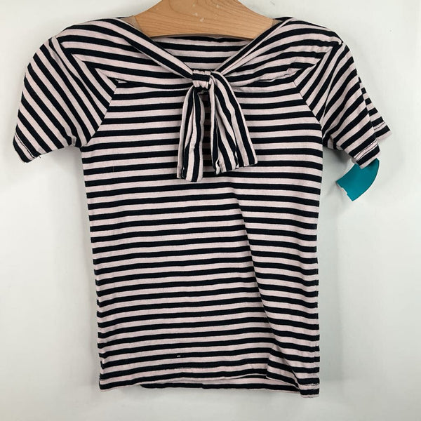 Size 5: Tea Pink/Blue Striped Bow T-Shirt