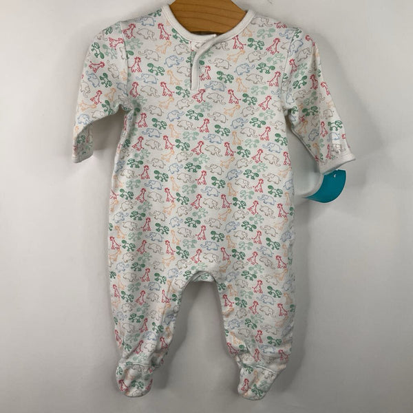 Size 0-3m: Gap White/Colorful Animals 1pc Footy PJs