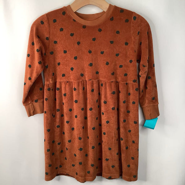 Size 8: Tiny Cottons Brown/Green Apples Terry Cloth Long Sleeve Dress