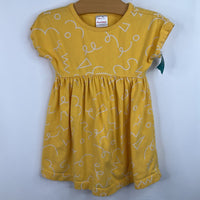 Size 2 (85): Hanna Andersson Yellow/White Scribbles Short Sleeve Dress