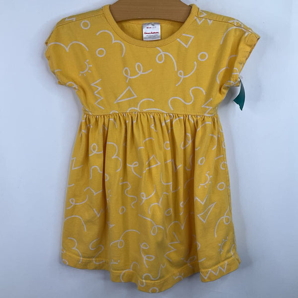 Size 2 (85): Hanna Andersson Yellow/White Scribbles Short Sleeve Dress