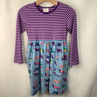Size 10 (140): Hanna Andersson Purple Striped/Blue Unicorn Print Long Sleeve Dress