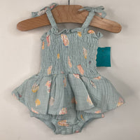 Size 3-6m: Angel Dear Blue Shell Print Tank Onesie Dress
