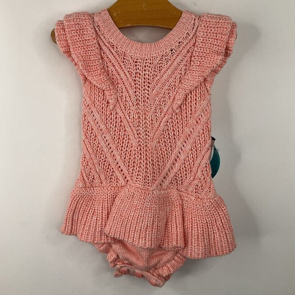 Size 6-9m: Nicole Hiller Pink Knitted Short Sleeve Onesie Dress-NEW W/Tag