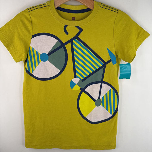 Size 8-10: Tea Yellow Green Bicycle Graphic T-Shirt