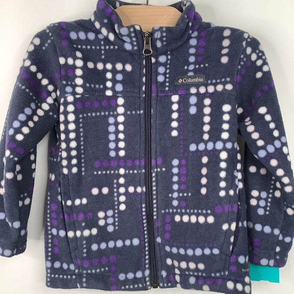 Size 3: Columbia Blue/Purple/White Polka Dots Fleece Coat