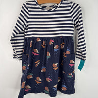 Size 4 (100): Hanna Andersson Blue/White Striped Hedgehog Print Long Sleeve Dress