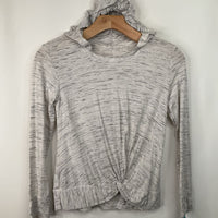 Size 7-8: Zella White/Grey Heathered Hooded Long Sleeve Shirt