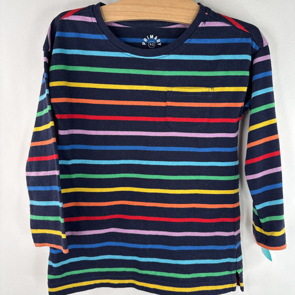 Size 4-5: Primary Blue/Colorful Striped Long Sleeve Shirt