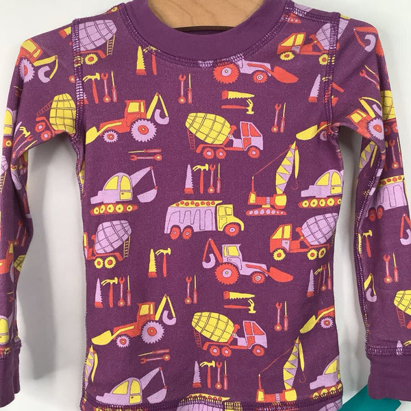 Size 3: Piccolina Purple/Orange/Yellow Construction Vehicles 2pc PJs