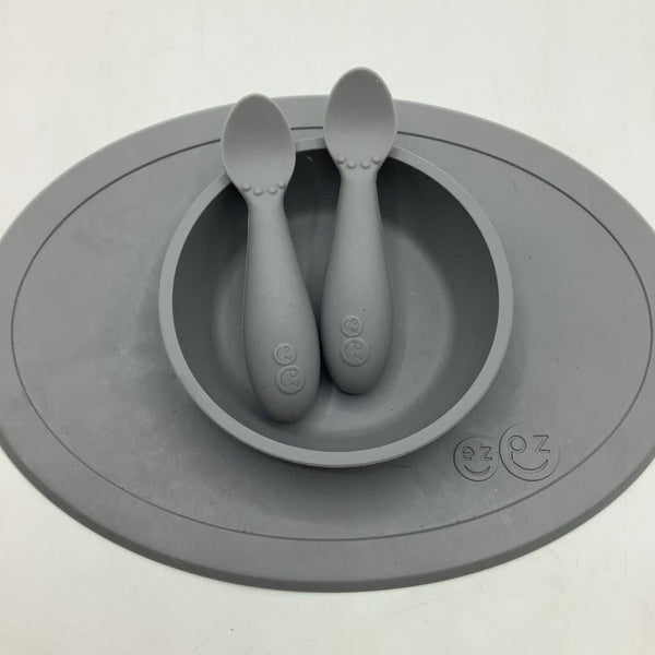 EzPZ Grey Silicone Suction Bowl W/Spoons
