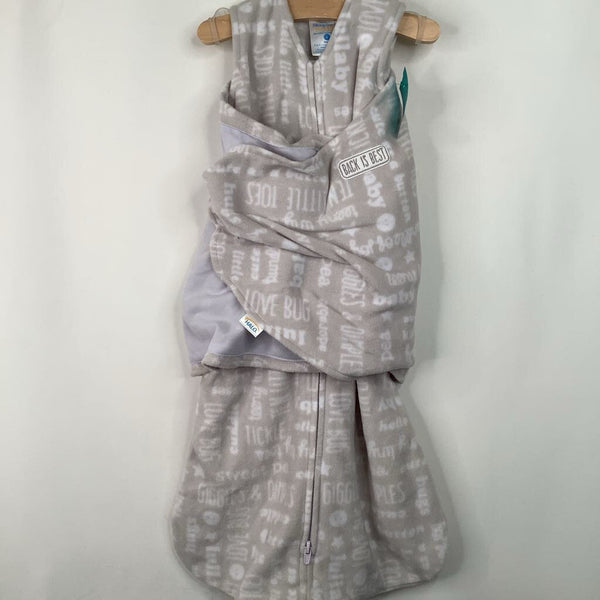 Size S: Halo Grey Words Fleece Swaddle Sleepsack