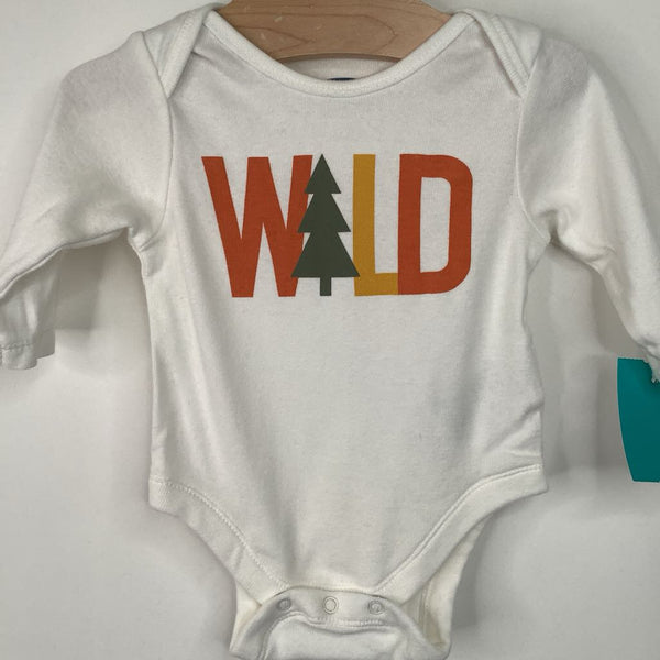 Size 0-3m: Old Navy White "Wild" Long Sleeve Onesie