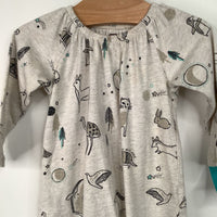 Size 6-9m: Tea Grey Forest Animals Print Short Sleeve Romper