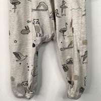 Size 6-9m: Tea Grey Forest Animals Print Short Sleeve Romper