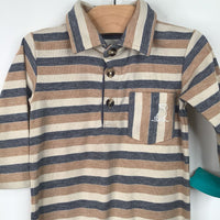 Size 3-6m: Me + Henry Brown/Blue Striped Collared Romper