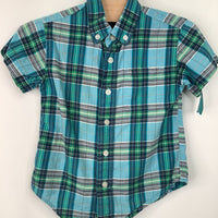 Size 2: Crewcuts Blue Plaid Collared Button-Up Long Sleeve Shirt