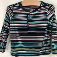Size 3: Tea Blue/Black/White Striped Long Sleeve Shirt
