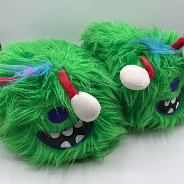 Size 12-13: Green Monster Plush Slippers