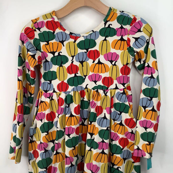 Size 10 (140): Hanna Andersson White/Colorful Pumpkins Long Sleeve Dress
