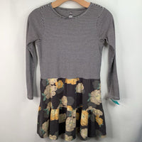 Size 12: Tea Blue & White Striped/Painted Floral Long Sleeve Dress