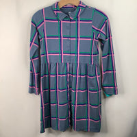 Size 12: Tea Blue/Pink/Green Striped Collared Long Sleeve Dress