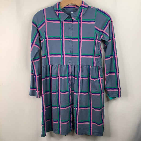 Size 12: Tea Blue/Pink/Green Striped Collared Long Sleeve Dress
