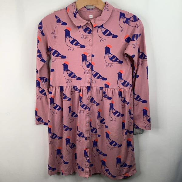 Size 12: Tea Pink/Blue Birds Long Sleeve Dress