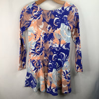 Size 12: Tea Blue/Orange/Brown Splattered Long Sleeve Dress