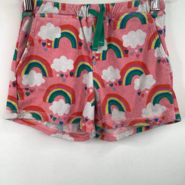 Size 7: Mini Boden Pink Rainbow Print Terry Cloth Shorts