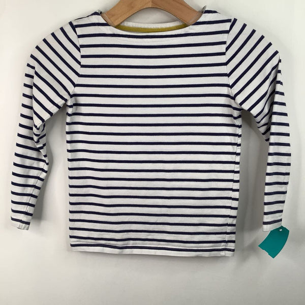 Size 7-8: Mini Boden White/Blue Striped Long Sleeve Shirt