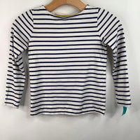 Size 7-8: Mini Boden White/Blue Striped Long Sleeve Shirt