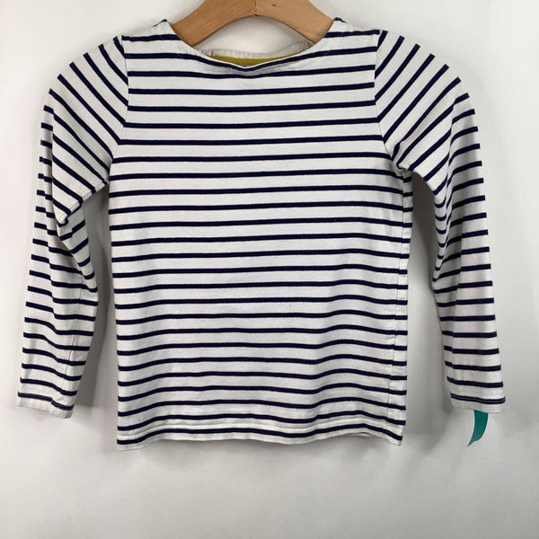 Size 7-8: Mini Boden White/Blue Striped Long Sleeve Shirt