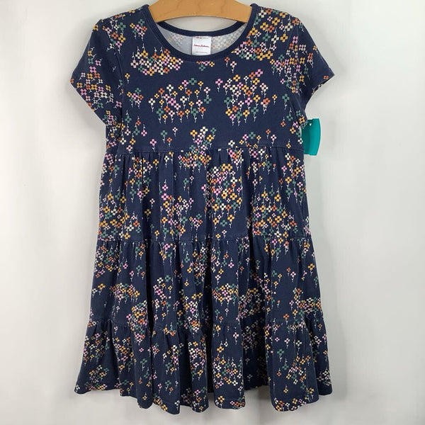 Size 6-7 (120): Hanna Andersson Blue/Colorful Pixel Floral Short Sleeve Dress