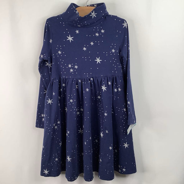 Size 6-7 (120): Hanna Andersson Blue/Silver Stars Long Sleeve Dress- REDUCED