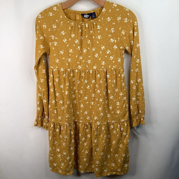 Size 10-12: Lands End Yellow/White Floral Long Sleeve Dress