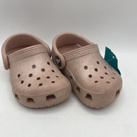 Size 4: Crocs Pink Shiny Sandals
