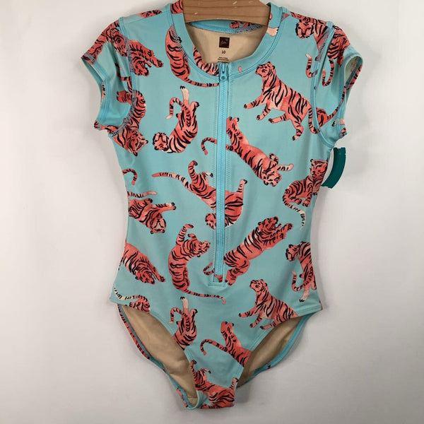Size 10: Tea Blue Red Tiger 1pc Rash Guard Suit