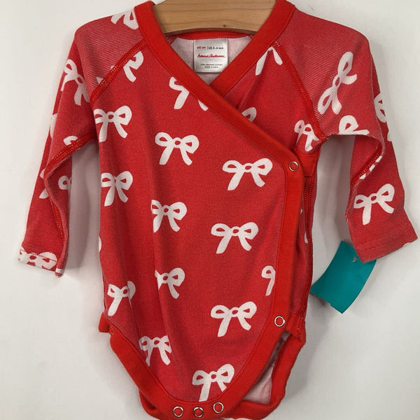 Size 3-6m (60): Hanna Andersson Red/White Bow Long Sleeve Onesie