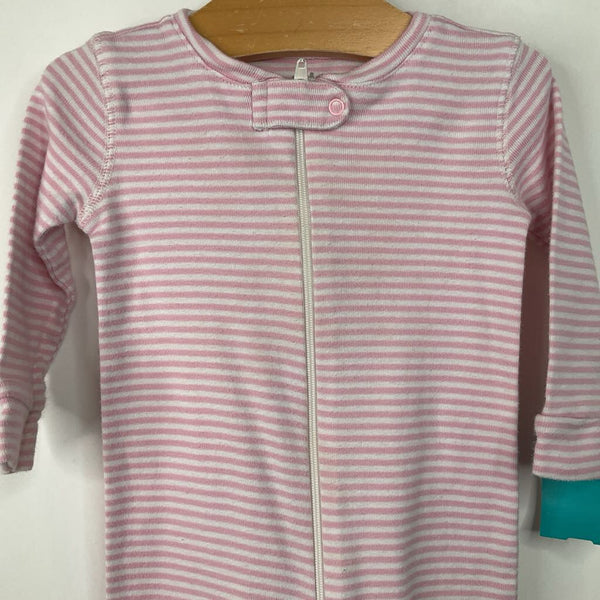 Size 6-9m: Primary Pink White Striped 1pc Pjs