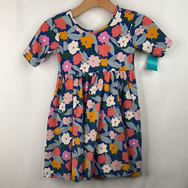 Size 8 (130): Hanna Andersson Blue Colorful Floral Long Sleeve Dress