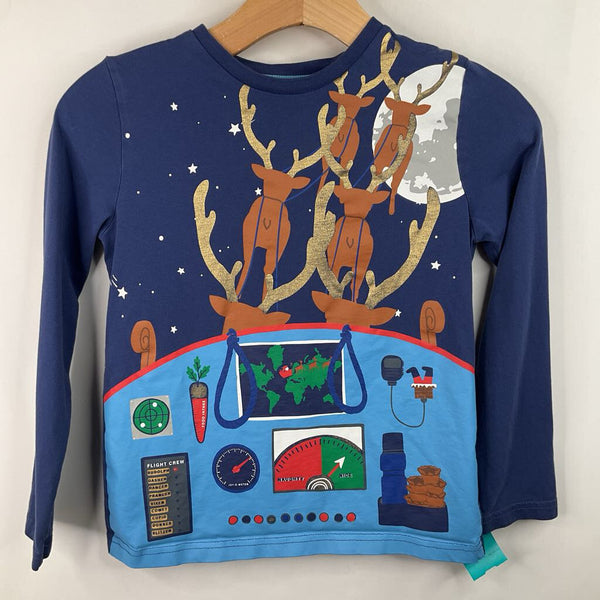 Size 8-9: Mini Boden Blue Reindeer Long Sleeve Shirt