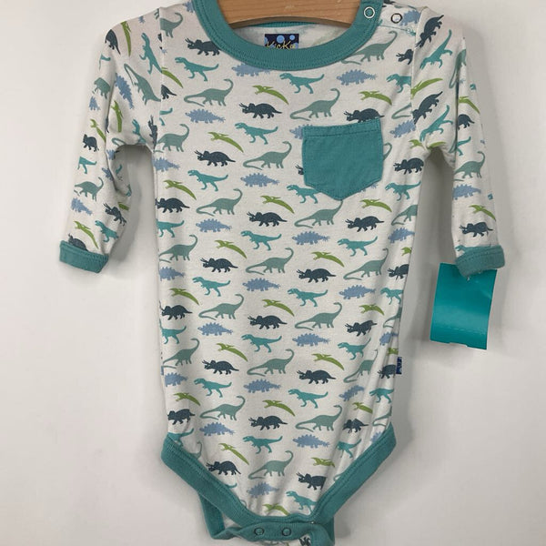 Size 12-18m: Kickee Pants White Dinosaur Long Sleeve Onesie