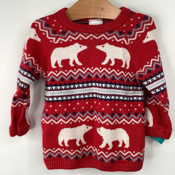 Size 12-18 (75): Hanna Andersson Red/White Polar Bear Knitted Sweater