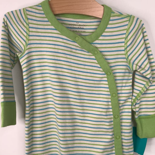 Size 18-24m (80): Hanna Andersson Green/Blue Striped 1pc PJs