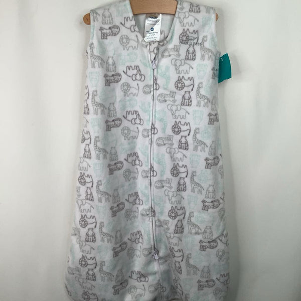 Size M: Halo White/Grey/Blue Animals Fleece Sleep Sack