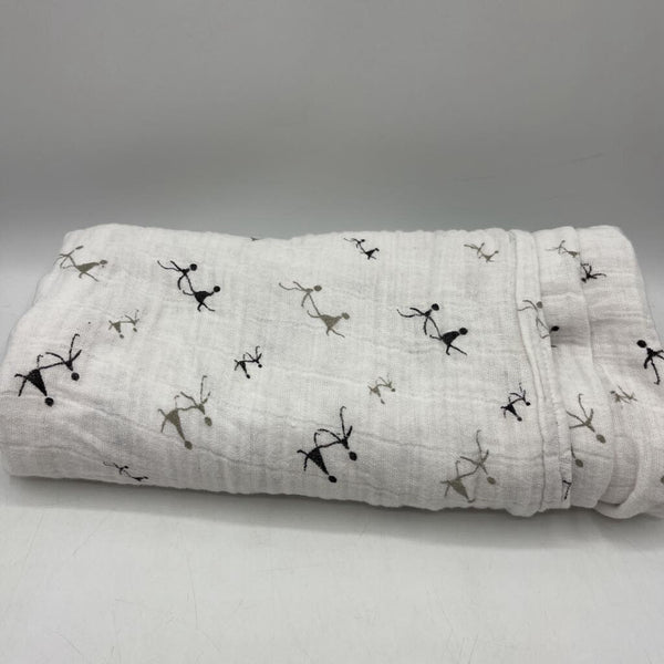 Aden + Anais White/Grey Stick People Swaddle Blanket